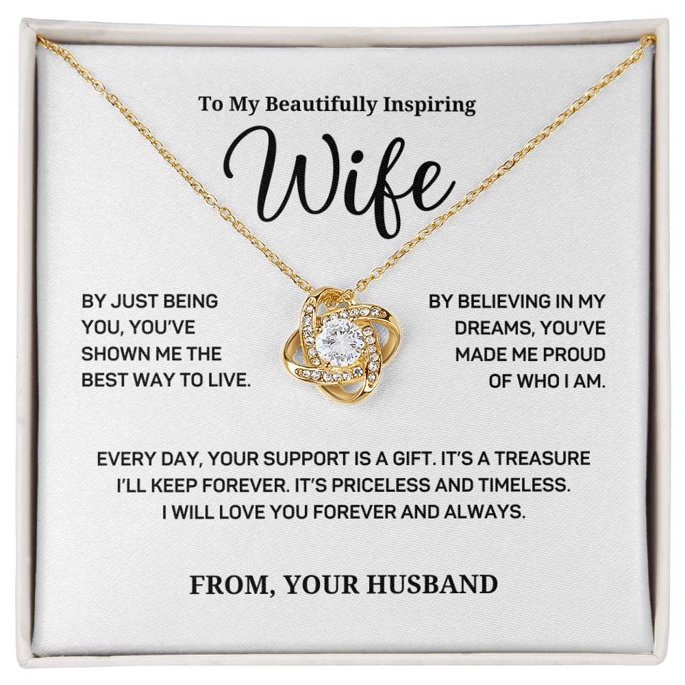Your Support Is A Gift - Love Knot Necklace With Message Card - Gift For Wife From Husband