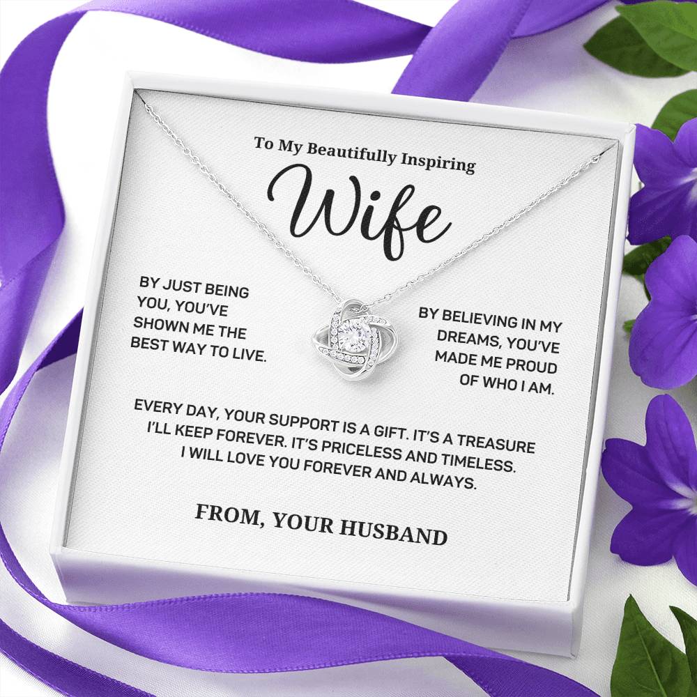 Your Support Is A Gift - Love Knot Necklace With Message Card - Gift For Wife From Husband