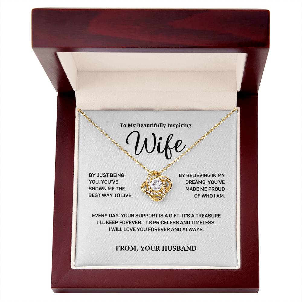 Your Support Is A Gift - Love Knot Necklace With Message Card - Gift For Wife From Husband