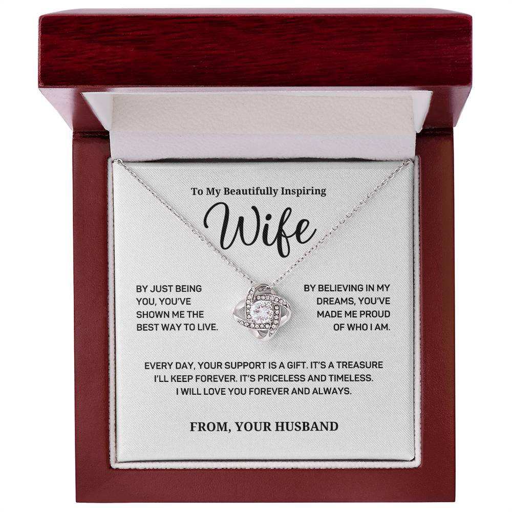 Your Support Is A Gift - Love Knot Necklace With Message Card - Gift For Wife From Husband