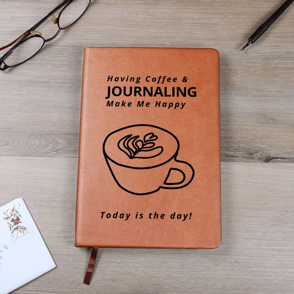 Personalized Lightweight Vegan Leather Coffee Journal Notebook, (Brown), 200 Lined Pages