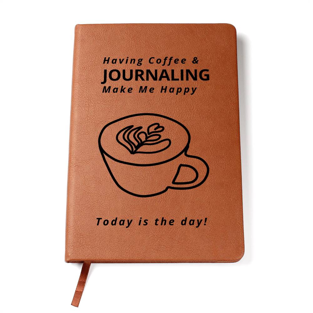 Personalized Lightweight Vegan Leather Coffee Journal Notebook, (Brown), 200 Lined Pages