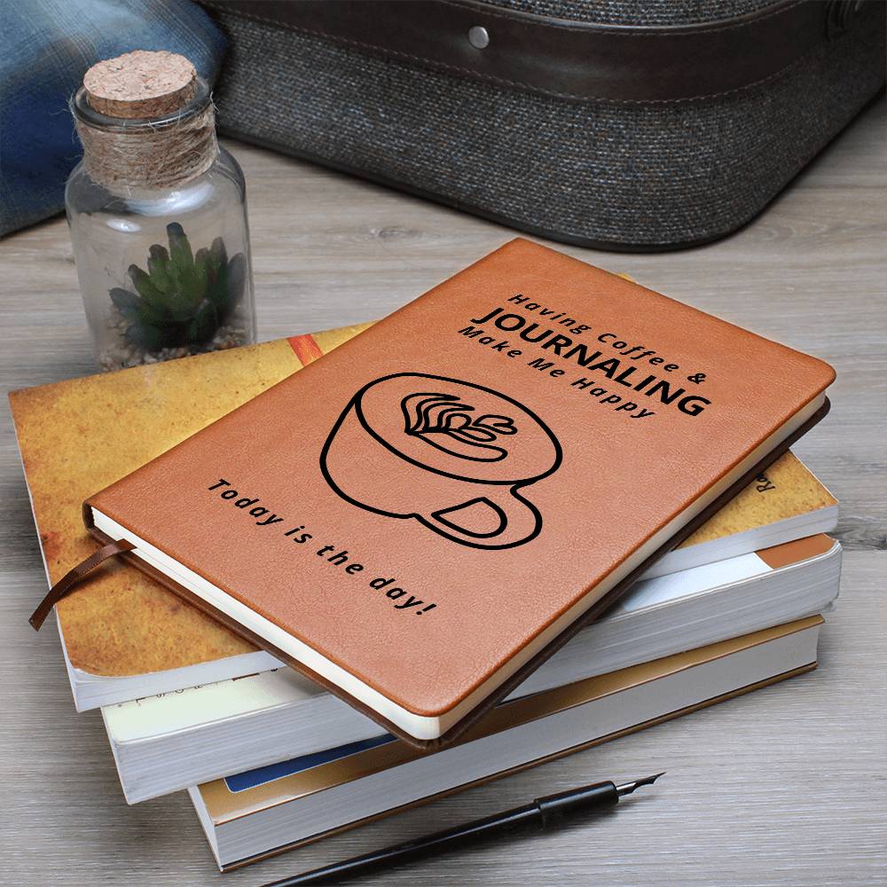 Personalized Lightweight Vegan Leather Coffee Journal Notebook, (Brown), 200 Lined Pages