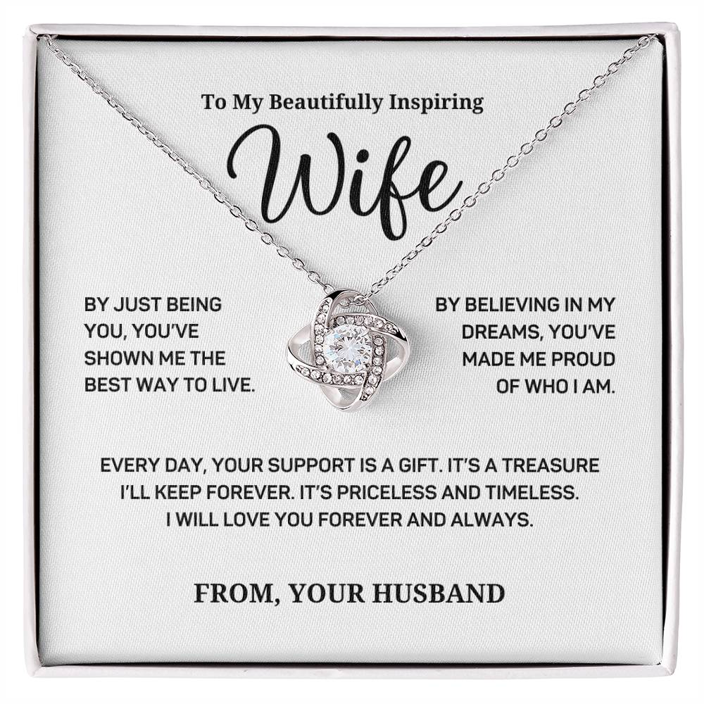 Your Support Is A Gift - Love Knot Necklace With Message Card - Gift For Wife From Husband