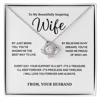 Your Support Is A Gift - Love Knot Necklace With Message Card - Gift For Wife From Husband