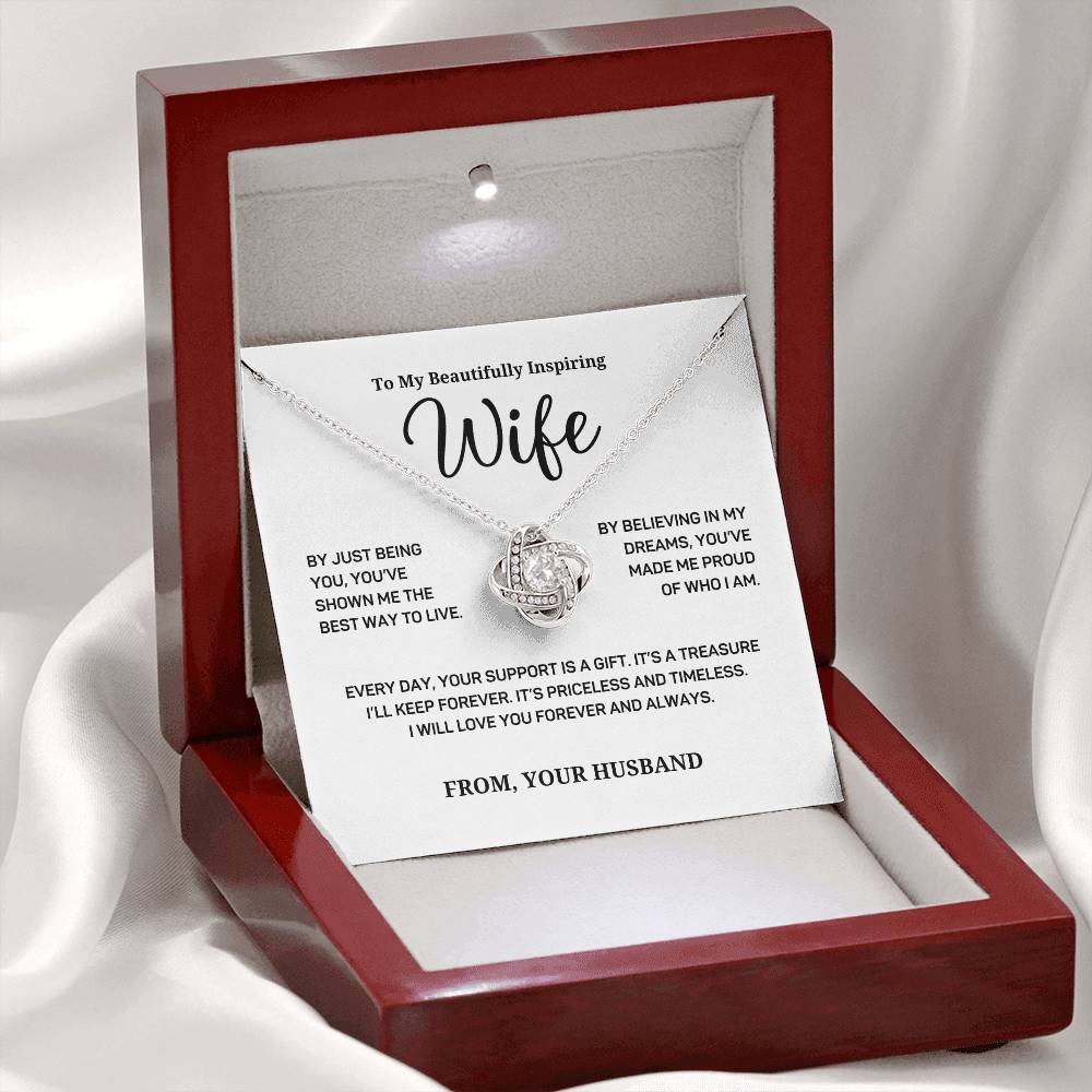 Your Support Is A Gift - Love Knot Necklace With Message Card - Gift For Wife From Husband