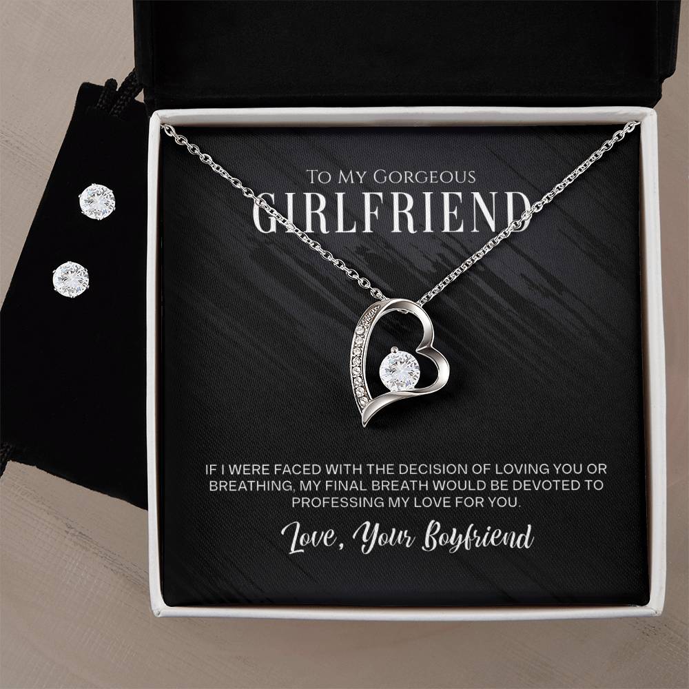 Infinite Affection: Forever Love Necklace and Cubic Zirconia Earring Bundle for My Beloved